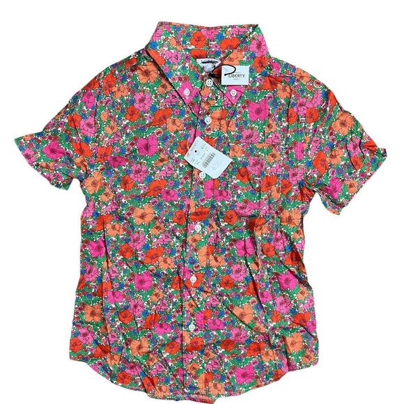 Crewcuts Other - Crewcuts Shirt Boys 6-7 Button Down Floral Liberty Red Orange  Organic Cotton